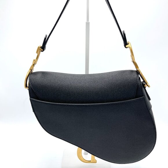 Dior Black Grained GHW Medium Saddle Bag w/ Strap - Picture 3 of 10